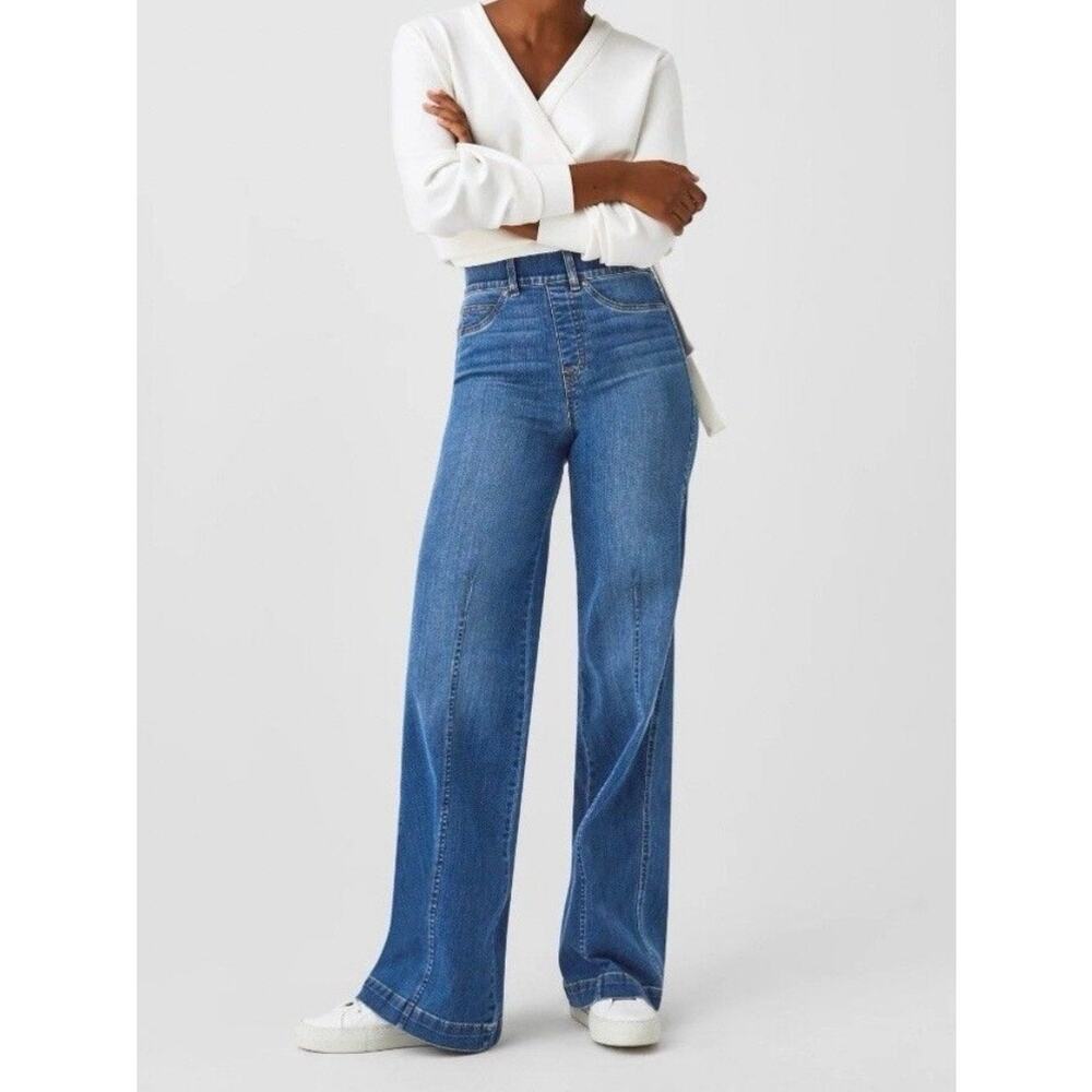 Spanx Seamed Front Wide Leg Jean Vintage Indigo L 20407R